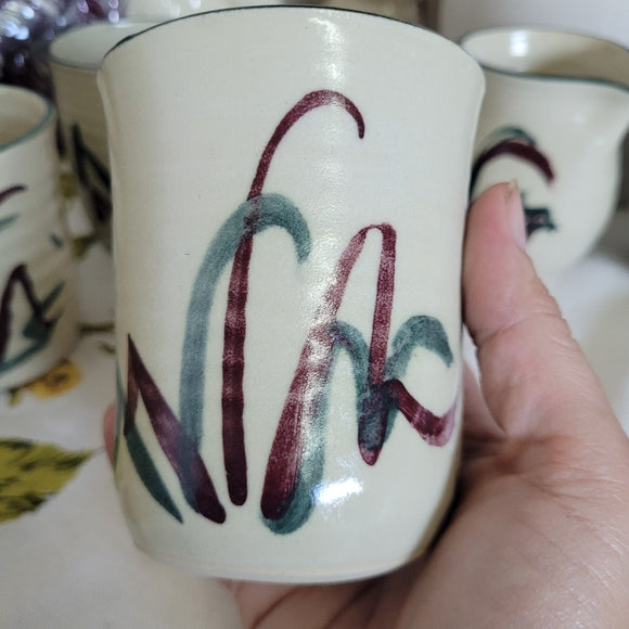 Vintage Studio Art Pottery Drinkware Artist Signed Krug set of 4