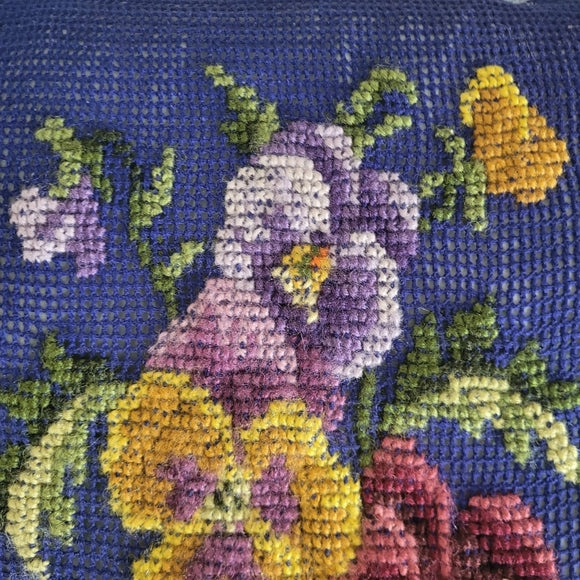 Vintage Embroidered Pillows Pansy Floral set of 2 Ruffle