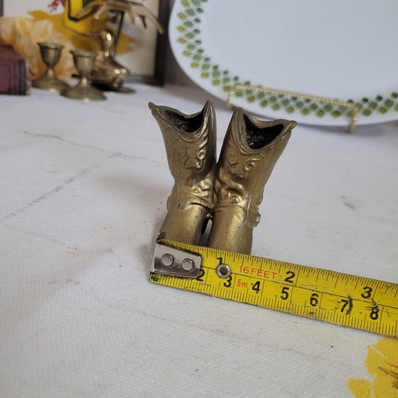 Vintage Brass Cowboy Boots Trinket Planter/toothpick Holder AS IS