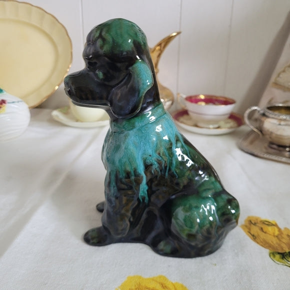 Blue Mountain Pottery Dog Poodle, Blue Drip Glaze