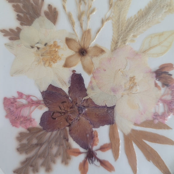 Vintage Dry Flowers Pressed with wooden frame Matted 90s