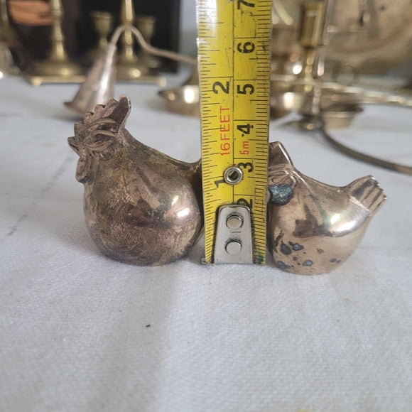 Vintage Brass Rooster and Chicken Figurine India