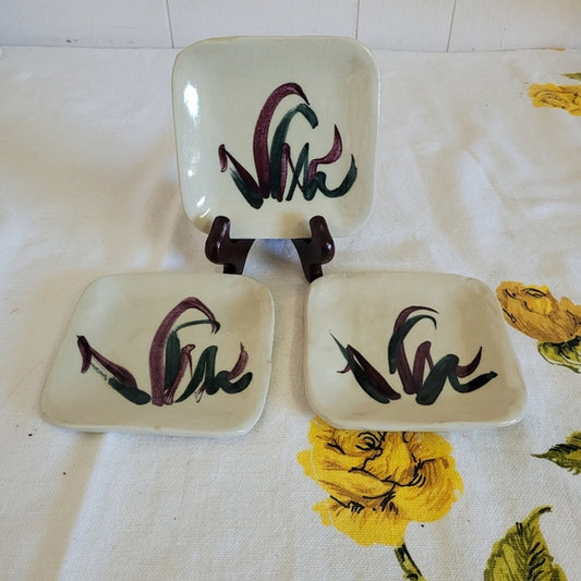 Vintage Studio Art Pottery Mini Plates Artist Signed Krug set of 3