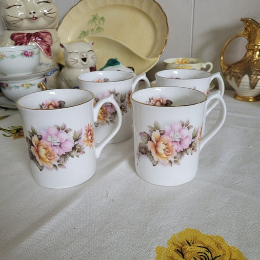 Vintage Elizabethan Coffee Cups, Fine Bone China Shafford England Hand Decorated