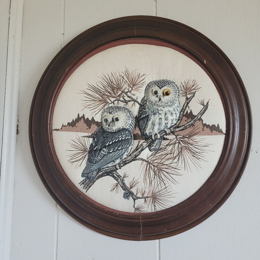 Vintage Owls Quilted Googly Eyes Framed