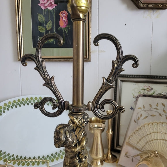 Vintage Brass Cherub Hollywood Regency Table Lamps, set of 2