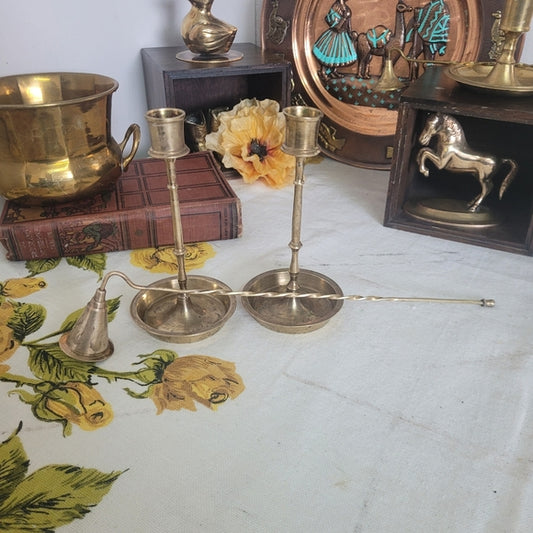 Vintage Brass Candleholders set of 2 with Snuffer