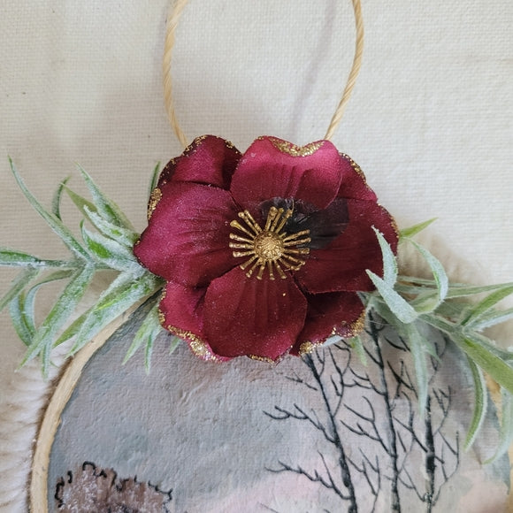 Christmas Ornament Hand Painted Macrame Upcycled