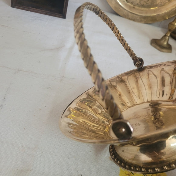 Vintage Brass Basket with Handle