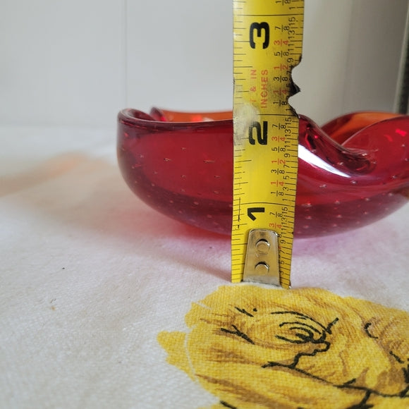 Vintage Art Red Glass Ashtray/Bowl Bullicante