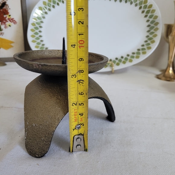 Vintage MCM Japan Gold Tripod Pillar Candle Holder Retro Atomic Cast Iron