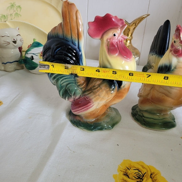 Vintage Ceramic Hen and Rooster Figurines