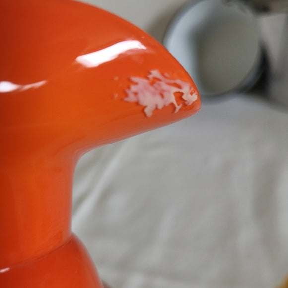 Vintage Art Glass Vase Orange and Black Scalloped Edge Hand Blown