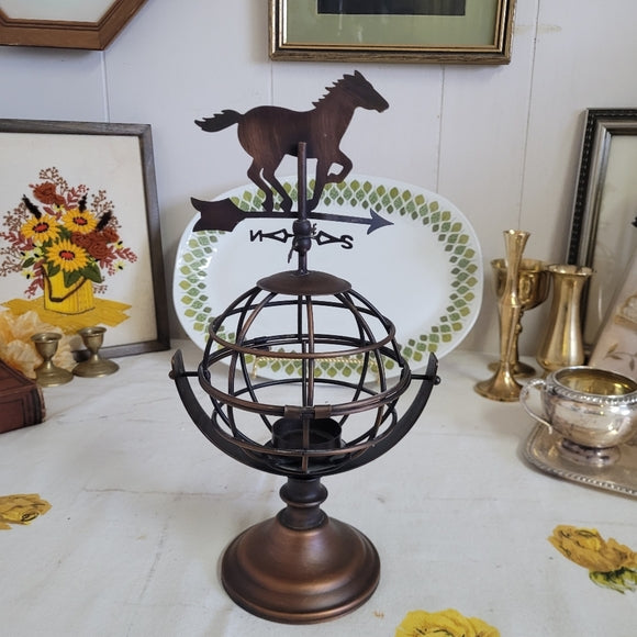 Metal Horse wind dial on Globe Tea Light Holder Copper