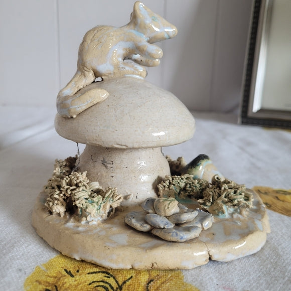 Pottery Sculpture Mushroom Mouse