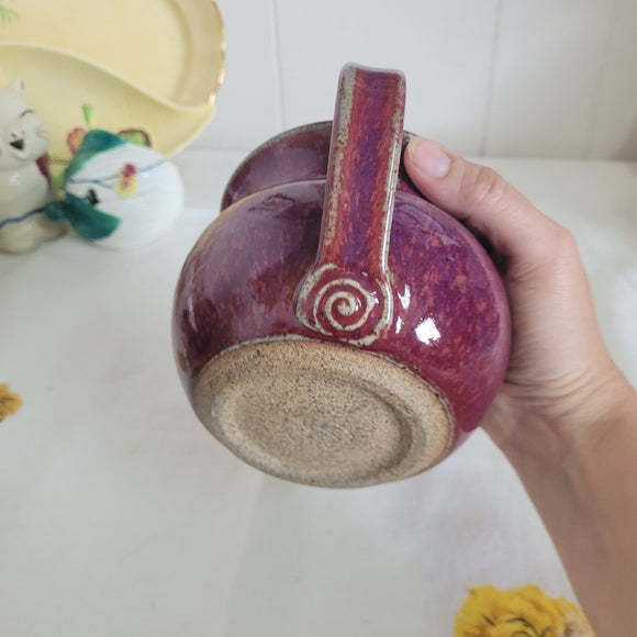 Studio Pottery Pitcher and Basin Cranberry Artist Signed