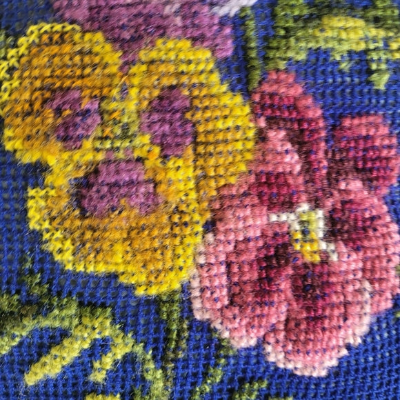 Vintage Embroidered Pillows Pansy Floral set of 2 Ruffle