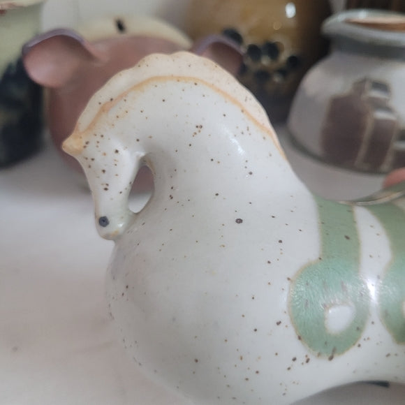 Vintage Takahashi Horse Piggy Bank Stoneware Green