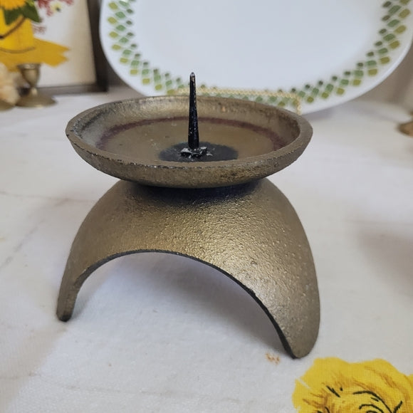 Vintage MCM Japan Gold Tripod Pillar Candle Holder Retro Atomic Cast Iron