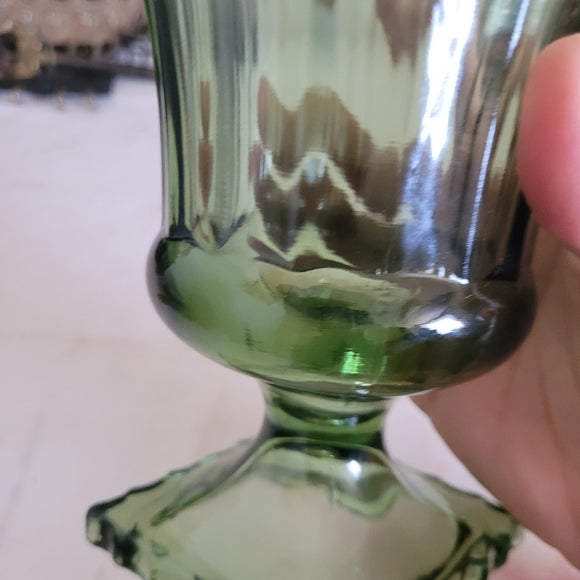 Vintage Glass Urn Smoky Green Footed Indiana Glass