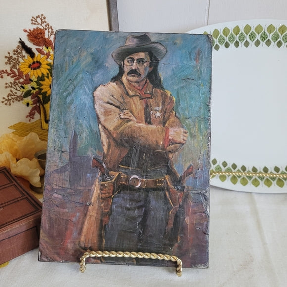 Cowboy on Wood Upcycled Vintage Print