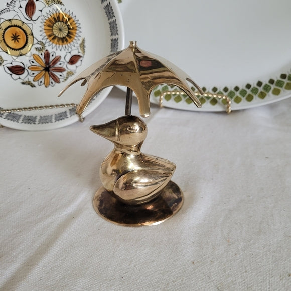 Vintage Brass duck with an Umbrella India