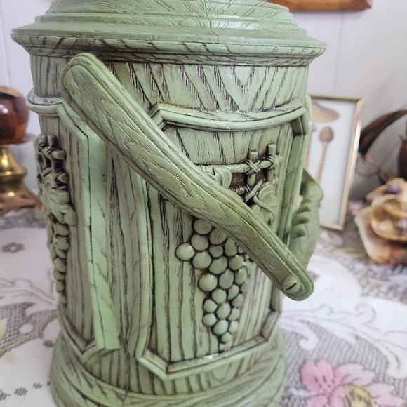 Vintage Ice Bucket Barrel Avacado Green Plastic Handled Grapes