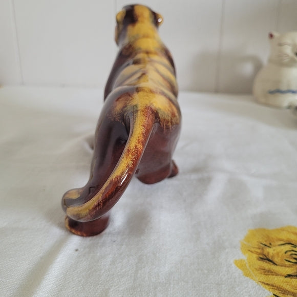 Blue Mountain Pottery Tiger Cougar Panther Figurine Brown and Yellow Dip Glaze