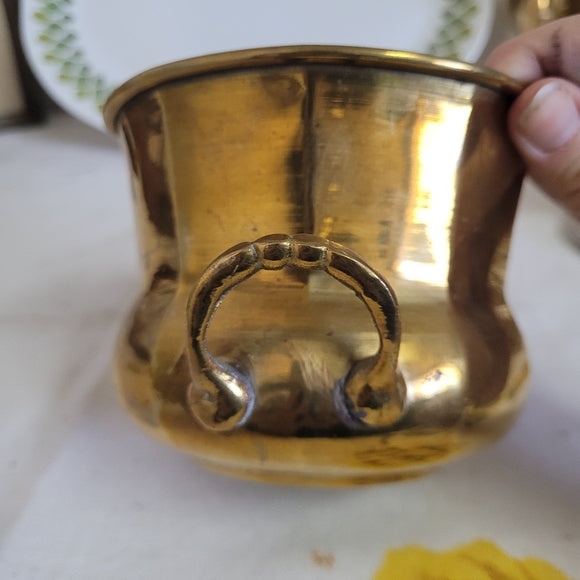 Vintage Brass Planter Potbelly Handled