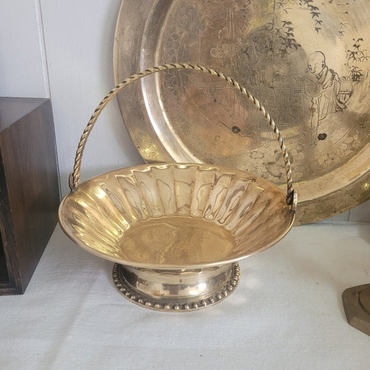 Vintage Brass Basket with Handle