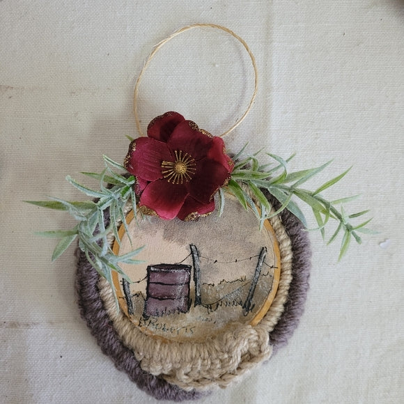 Christmas Ornament Hand Painted Macramé Upcycled