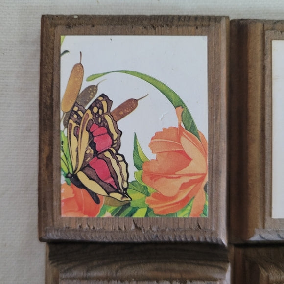 Vintage Birds and Butterfly prints on Wood set of 6.