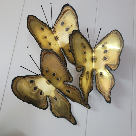 Vintage Brass Butterfly Metal Wire Wall Art set of 2