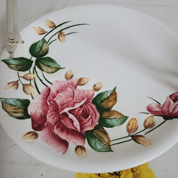 Vintage Lefton Tidbit Serving Plate Handled Hand Painted Japan Floral Regal Rose