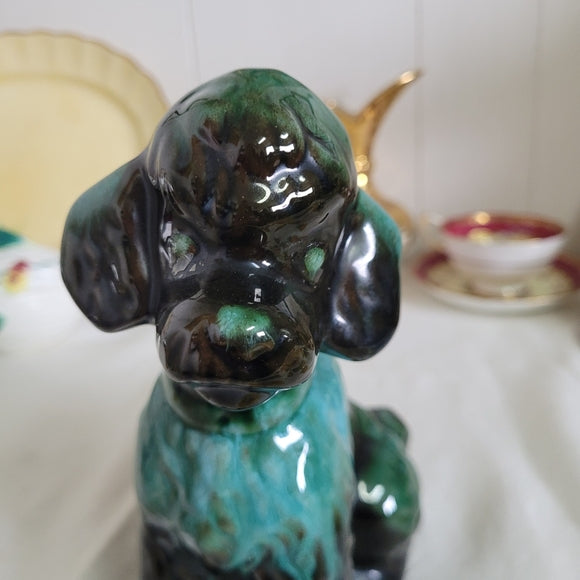 Blue Mountain Pottery Dog Poodle, Blue Drip Glaze