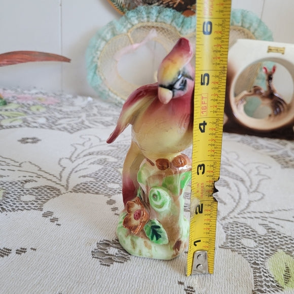 Vintage Cockatoo Bird Figurine with Flowers