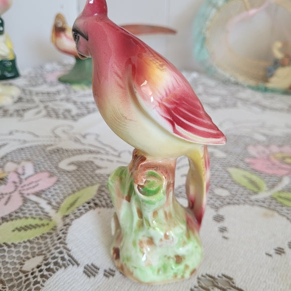 Vintage Cockatoo Bird Figurine with Flowers