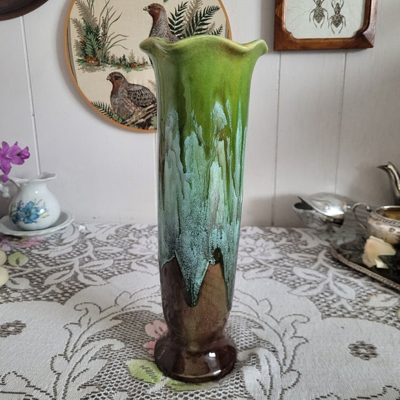 Vintage Ceramic Green Drip Glaze Vase