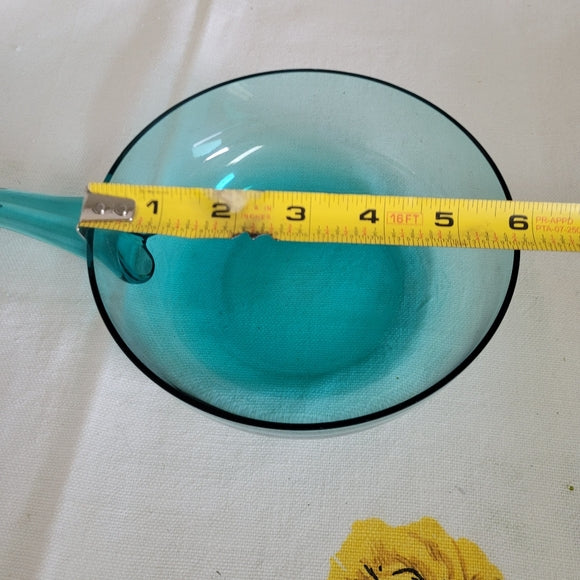 Art Glass Bowl Handled Teal