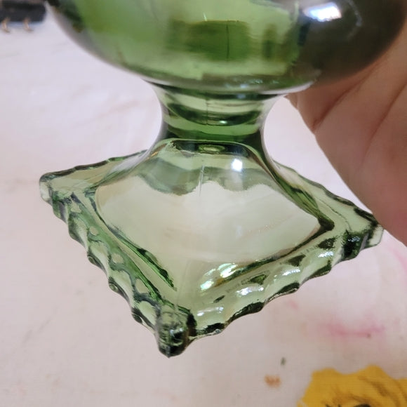 Vintage Glass Urn Smoky Green Footed Indiana Glass