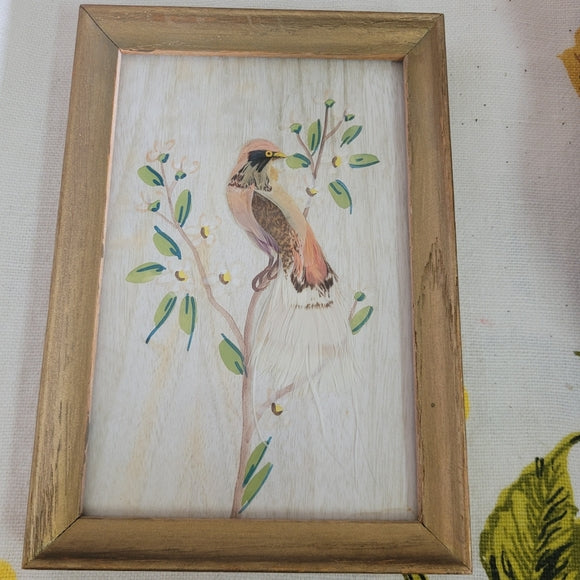 Vintage Feather Art Bird Handcrafted Framed