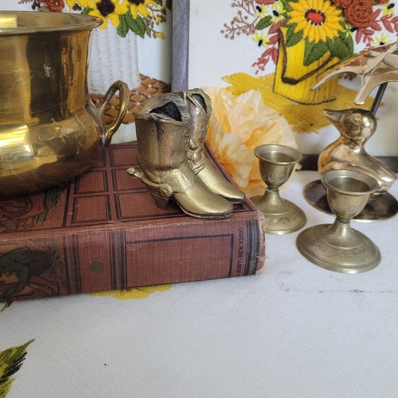 Vintage Brass Cowboy Boots Trinket Planter/toothpick Holder AS IS