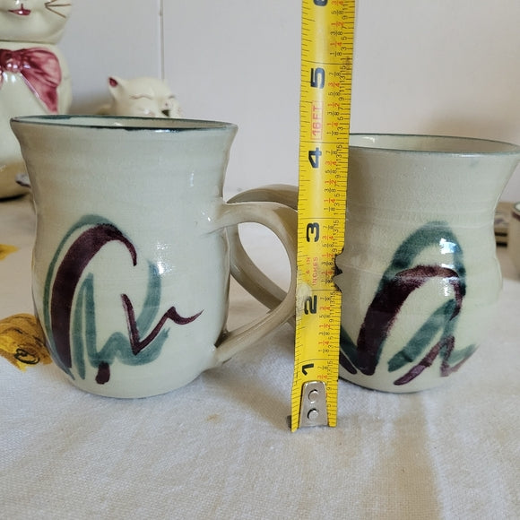 Vintage Studio Art Pottery Mugs Artist Signed Krug set of 2