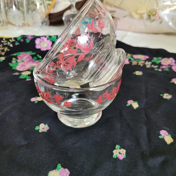 Vintage Dessert Bowls Red Rose Dominion Glass Set of 2