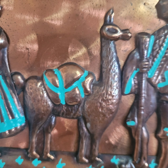 Vintage Copper Peru Souvenir Plate Llamas Brass