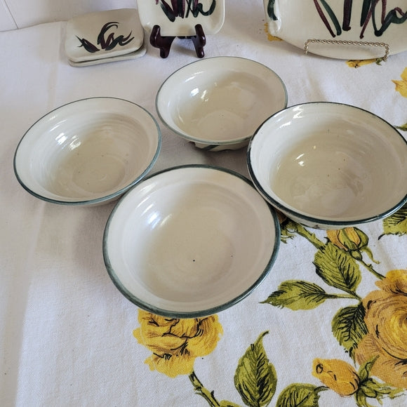 Vintage Studio Art Pottery Bowls Artist Signed Krug set of 4