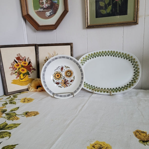 Vintage Ironstone Platter Green Tones Made in Spain