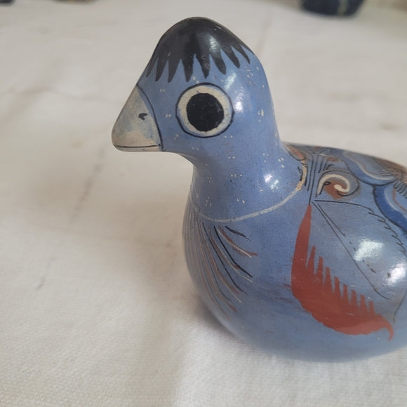 Vintage Tonala Pottery Bird Blue Quail Mexico