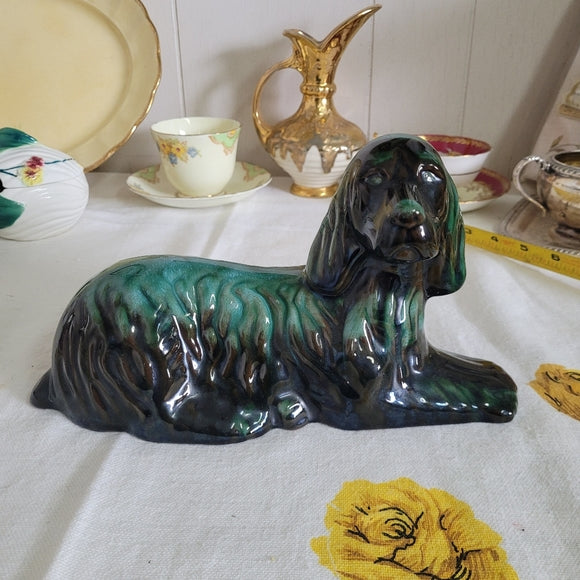 Blue Mountain Pottery Dog Spaniel, Blue Drip Glaze AS IS