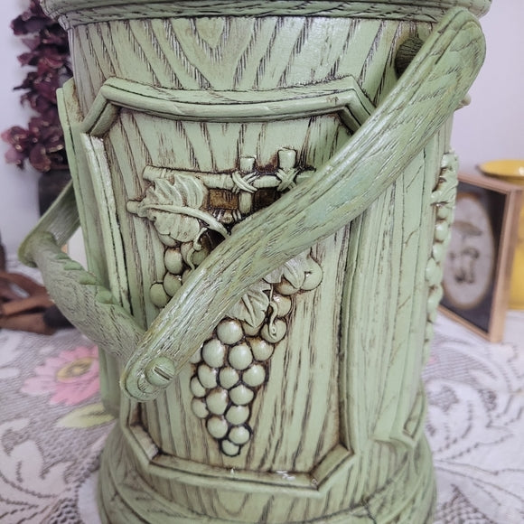 Vintage Ice Bucket Barrel Avacado Green Plastic Handled Grapes